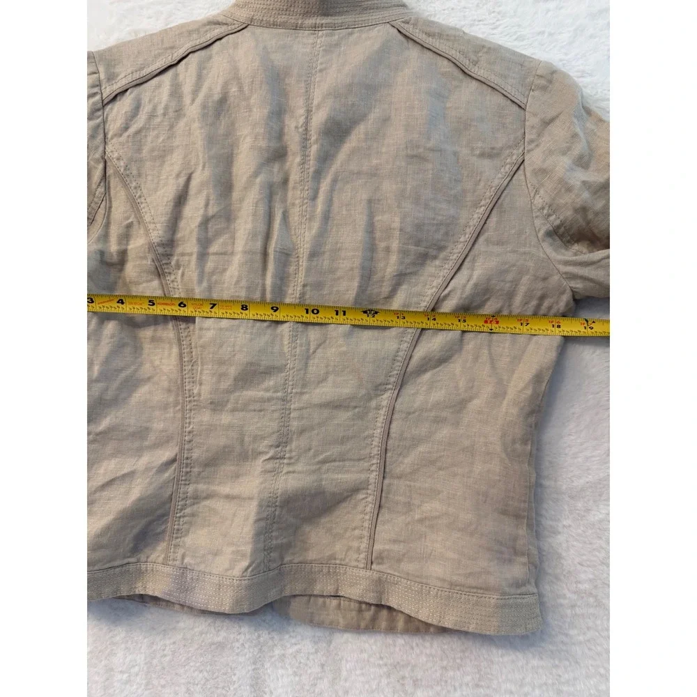 White House Black Market Linen Jacket Womens 6 Tan Lace Up Blazer 3/4 Sleeve
